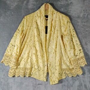 Lauren Michelle‎ Shirt Womans Large Yellow Crochet Lace Overlay Boho Cottagecore